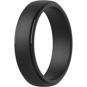 imageThunderFit Silicone Rings for Men Stepped Edge Rubber Wedding Bands  14 Variety MultipackPack A Black