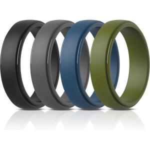 imageThunderFit Silicone Rings for Men Stepped Edge Rubber Wedding Bands  14 Variety MultipackPack B Black  Dark Grey  Dark Blue  Dark Green