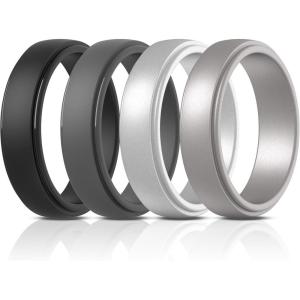 imageThunderFit Silicone Rings for Men Stepped Edge Rubber Wedding Bands  14 Variety MultipackPack C Gunmetal  Silver  Black  Dark Grey