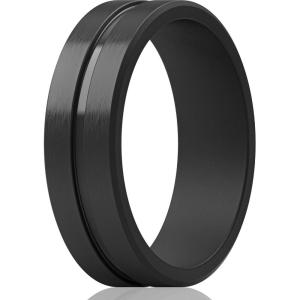 imageThunderFit Silicone Wedding Rings For Men Beveled Brushed Top Edges 635mm Wide 2mm Thick  147 Variety MultipackPack A Black