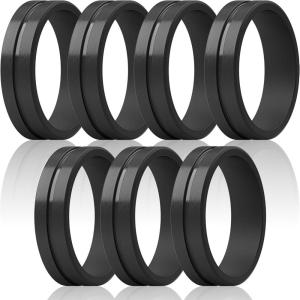 imageThunderFit Silicone Wedding Rings For Men Beveled Brushed Top Edges 635mm Wide 2mm Thick  147 Variety MultipackPack G 7 Black Rings
