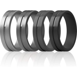 imageThunderFit Silicone Wedding Rings For Men Beveled Brushed Top Edges 635mm Wide 2mm Thick  147 Variety MultipackPack I Black  Grey  Dark Silver  Silver Grey