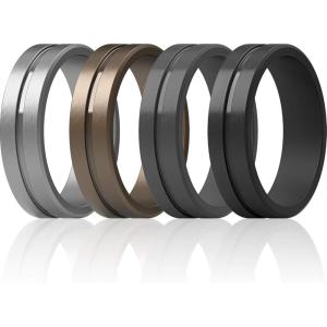 imageThunderFit Silicone Wedding Rings For Men Beveled Brushed Top Edges 635mm Wide 2mm Thick  147 Variety MultipackPack J Black  Grey  Metallic Bronze  Silver Grey