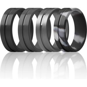 imageThunderFit Silicone Wedding Rings For Men Beveled Brushed Top Edges 635mm Wide 2mm Thick  147 Variety MultipackPack K Black  Grey  Metallic Platinum  Grey Camo