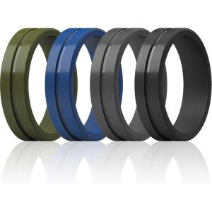 imageThunderFit Silicone Wedding Rings For Men Beveled Brushed Top Edges 635mm Wide 2mm Thick  147 Variety MultipackPack L Black  Grey  Midnight Blue  Olive Green