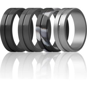 imageThunderFit Silicone Wedding Rings For Men Beveled Brushed Top Edges 635mm Wide 2mm Thick  147 Variety MultipackPack N Black  Grey  Silver Grey  Grey Camo