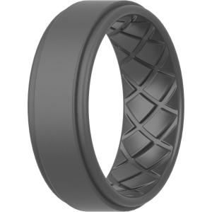 imageThunderFit Silicone Wedding Rings for Men Airflow Criss Cross Pattern 8mm Wide 2mm Thick  147 Variety MultipackPack B Dark Grey