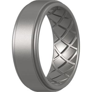 imageThunderFit Silicone Wedding Rings for Men Airflow Criss Cross Pattern 8mm Wide 2mm Thick  147 Variety MultipackPack C Gun Metal