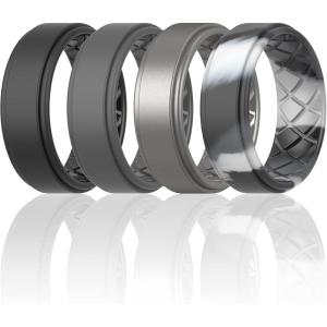 imageThunderFit Silicone Wedding Rings for Men Airflow Criss Cross Pattern 8mm Wide 2mm Thick  147 Variety MultipackPack D Black  Grey  GunMetal  Grey Camo