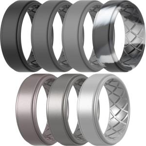 imageThunderFit Silicone Wedding Rings for Men Airflow Criss Cross Pattern 8mm Wide 2mm Thick  147 Variety MultipackPack H Grey  GunMetal  Brass  Black  Grey  Grey Camo  Silver
