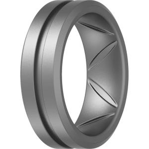 imageThunderFit Silicone Wedding Rings for Men Breathable Brushed Top Middle Engraved Line Rubber Engagement Bands 82mm Wide 25mm Thick  1467 Variety MultipackPack I Dark Silver