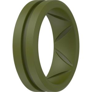 imageThunderFit Silicone Wedding Rings for Men Breathable Brushed Top Middle Engraved Line Rubber Engagement Bands 82mm Wide 25mm Thick  1467 Variety MultipackPack J Olive Green