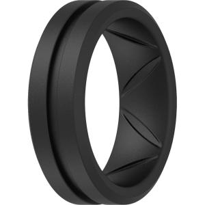 imageThunderFit Silicone Wedding Rings for Men Breathable Brushed Top Middle Engraved Line Rubber Engagement Bands 82mm Wide 25mm Thick  1467 Variety MultipackPack H Black