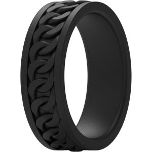 imageThunderFit Silicone Wedding Rings for Men Chain Design Rubber Engagement Bands 7mm Wide 2mm Thick  147 Variety MultipackPack A Black
