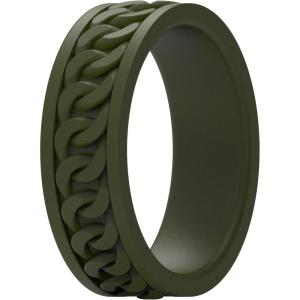 imageThunderFit Silicone Wedding Rings for Men Chain Design Rubber Engagement Bands 7mm Wide 2mm Thick  147 Variety MultipackPack B Olive Green