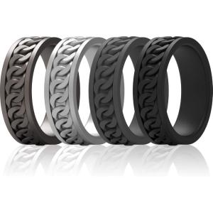 imageThunderFit Silicone Wedding Rings for Men Chain Design Rubber Engagement Bands 7mm Wide 2mm Thick  147 Variety MultipackPack F Gunmetal  Silver  Black  Dark Grey
