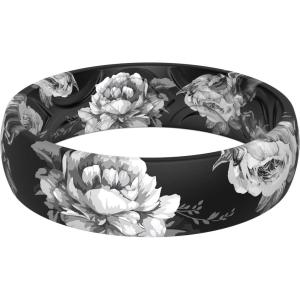 imageThunderFit Silicone Wedding Bands for Women Breathable Printed Design Rubber Engagement Rings 55mm Wide 19mm Thick  1 PackBlack Rose
