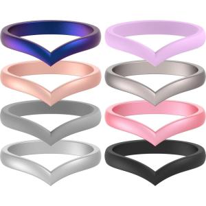 imageThunderFit Thin Heart Shaped Silicone Wedding Rings for Women Stackable Rubber Engagement Bands 27mm Wide 2mm Thick  148 Variety MultipackPack K Galaxy  Black  Gun Metal  Silver  Metallic Pink  Rose Gold  Light Purple