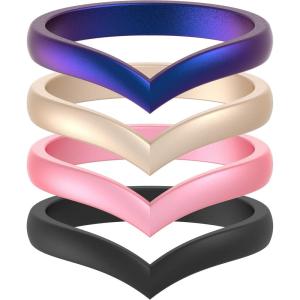imageThunderFit Thin Heart Shaped Silicone Wedding Rings for Women Stackable Rubber Engagement Bands 27mm Wide 2mm Thick  148 Variety MultipackPack L Galaxy  Black  Metallic Pink  Light Rose Gold
