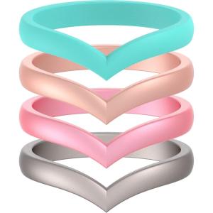 imageThunderFit Thin Heart Shaped Silicone Wedding Rings for Women Stackable Rubber Engagement Bands 27mm Wide 2mm Thick  148 Variety MultipackPack O Gunmetal  Metallic Pink  Rose Gold  Teal