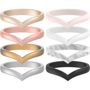 imageThunderFit Thin Heart Shaped Silicone Wedding Rings for Women Stackable Rubber Engagement Bands 27mm Wide 2mm Thick  148 Variety MultipackPack Q White  Rose Gold  Women Bronze  Women Silver  Pink Mesh  Black  Marble  Light Rose Gold