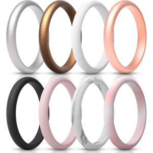 imageThunderFit Womens Silicone Stackable Wedding Ring Sets Silicone Thin Wedding Bands 25mm Width 21mm Thick Variety Multipack 147