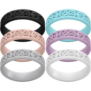 imageThunderFit Silicone Ring Wedding Bands for Women Modern Classic Bridal Sets 55mm Wide 19mm Thick Womens Rubber Engagement Bands Variety Multipack 46Pack H Sky Blue W  Light Purple D  White  WPink  Light Grey C  Grey C