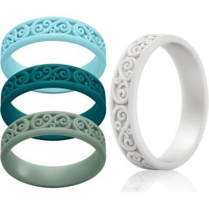imageThunderFit Silicone Ring Wedding Bands for Women Modern Classic Bridal Sets 55mm Wide 19mm Thick Womens Rubber Engagement Bands Variety Multipack 46Pack C Sky Blue W  Dark Teal B  Green Bay  White