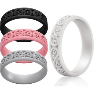 imageThunderFit Silicone Ring Wedding Bands for Women Modern Classic Bridal Sets 55mm Wide 19mm Thick Womens Rubber Engagement Bands Variety Multipack 46Pack A Black  Pink 197  Light Grey A  White