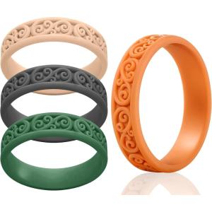 imageThunderFit Silicone Ring Wedding Bands for Women Modern Classic Bridal Sets 55mm Wide 19mm Thick Womens Rubber Engagement Bands Variety Multipack 46Pack B Light Orange D  Grey B  Dark Green C  Orange E