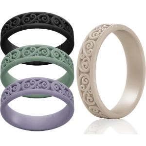 imageThunderFit Silicone Ring Wedding Bands for Women Modern Classic Bridal Sets 55mm Wide 19mm Thick Womens Rubber Engagement Bands Variety Multipack 46Pack E Black  Doeskin  Green Bay  Blue Granite