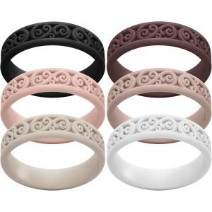 imageThunderFit Silicone Ring Wedding Bands for Women Modern Classic Bridal Sets 55mm Wide 19mm Thick Womens Rubber Engagement Bands Variety Multipack 46Pack G Black  White  Pink Sand  Milktea  Smoke Violet  Starlight