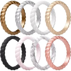 imageThunderFit Womens Thin Swivel Silicone Wedding Bands Stackable Rubber Engagement Rings 25mm Wide 2mm Thick  1481012 Variety MultipackPack A Women Bronze  White  Rose Gold  Silver  Light Pink  Marble  Light Rose Gold  Black