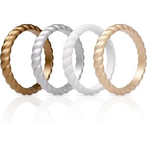 imageThunderFit Womens Thin Swivel Silicone Wedding Bands Stackable Rubber Engagement Rings 25mm Wide 2mm Thick  1481012 Variety MultipackPack B Bronze  Rose Gold  Silver  White