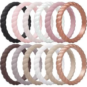 imageThunderFit Womens Thin Swivel Silicone Wedding Bands Stackable Rubber Engagement Rings 25mm Wide 2mm Thick  1481012 Variety MultipackPack H Black  Crystal Pink  Light Stone  Rose Pearl  Smoke Violet  Smoke  Light Taupe  White  Rose Taupe  Rosy Copper Metallic  Doeskin  Porcini Metallic