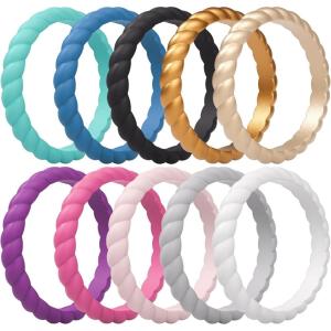 imageThunderFit Womens Thin Swivel Silicone Wedding Bands Stackable Rubber Engagement Rings 25mm Wide 2mm Thick  1481012 Variety MultipackPack L Purple  Rose Gold  Sky Blue  Light Grey  Black  Blue  Rose Pink  Light Pink  White  Gold