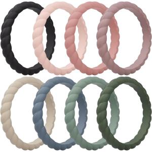 imageThunderFit Womens Thin Swivel Silicone Wedding Bands Stackable Rubber Engagement Rings 25mm Wide 2mm Thick  1481012 Variety MultipackPack M Black  Flesh  Old Rose  Cinereous  Cement  Mistwood Green  Green Bay  Gray Asparagus