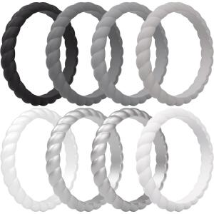 imageThunderFit Womens Thin Swivel Silicone Wedding Bands Stackable Rubber Engagement Rings 25mm Wide 2mm Thick  1481012 Variety MultipackPack N Black  Cool Grey 9C  Cool Grey 6C  Cool Grey 3C  Pearl  Bright Silver  Silver B  White