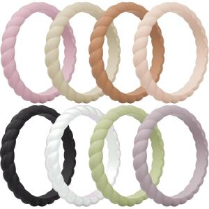 imageThunderFit Womens Thin Swivel Silicone Wedding Bands Stackable Rubber Engagement Rings 25mm Wide 2mm Thick  1481012 Variety MultipackPack R Muted Lilac  Putty  Camel  Mother of Pearl  Black  Rose Pearl  Mossy Meadow  Muted Mauve