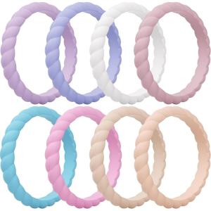 imageThunderFit Womens Thin Swivel Silicone Wedding Bands Stackable Rubber Engagement Rings 25mm Wide 2mm Thick  1481012 Variety MultipackPack T Pastel Lilac  Gentle Lilac Mist  White  Muted Lilac  Blue  Crystal Lagoon  Magenta  Rose Petal Pink  Mother of Pearl  Apricot Cream