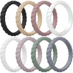 imageThunderFit Womens Thin Swivel Silicone Wedding Bands Stackable Rubber Engagement Rings 25mm Wide 2mm Thick  1481012 Variety MultipackPack U Black  Mojave Desert  Cinereous  Rose Pearl  White  Muted Mauve  Green Bay  Tradewinds