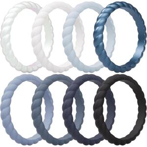 imageThunderFit Womens Thin Swivel Silicone Wedding Bands Stackable Rubber Engagement Rings 25mm Wide 2mm Thick  1481012 Variety MultipackPack V Rose Pearl  White  Cloudy Sky  Dusky Blue Steel Metallic  Rain Washed  Moody Azure  Dress Blues  Black