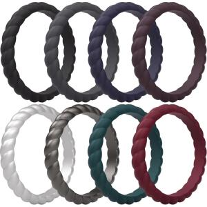 imageThunderFit Womens Thin Swivel Silicone Wedding Bands Stackable Rubber Engagement Rings 25mm Wide 2mm Thick  1481012 Variety MultipackPack X Black  Cool Gray  Dark Blue H  Light Silver  Gun Metal A  Dark Teal B  Dark Red G  Maroon Banner