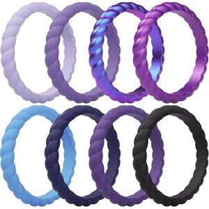imageThunderFit Womens Thin Swivel Silicone Wedding Bands Stackable Rubber Engagement Rings 25mm Wide 2mm Thick  1481012 Variety MultipackPack Y Purple Heather  Veronica  Galaxy  Cornflower Blue  Dark Blue B  Prism Violet  Black  Velvet Violet Metallic