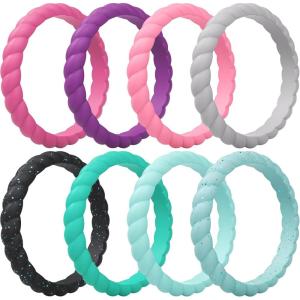 imageThunderFit Womens Thin Swivel Silicone Wedding Bands Stackable Rubber Engagement Rings 25mm Wide 2mm Thick  1481012 Variety MultipackPack Z Purple  Rose Pink  Pink  Light Gray  Black Teal Glitter  Light Teal  Teal  White Teal Glitter