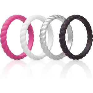 imageThunderFit Womens Thin Swivel Silicone Wedding Bands Stackable Rubber Engagement Rings 25mm Wide 2mm Thick  1481012 Variety MultipackPack ZB Rose pink  Women Silver  White  Black Pink Glitter