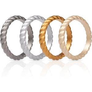 imageThunderFit Womens Thin Swivel Silicone Wedding Bands Stackable Rubber Engagement Rings 25mm Wide 2mm Thick  1481012 Variety MultipackPack ZD Gold  Silver  Dark Silver  Rose Gold