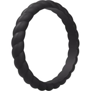 imageThunderFit Womens Thin Swivel Silicone Wedding Bands Stackable Rubber Engagement Rings 25mm Wide 2mm Thick  1481012 Variety MultipackPack ZI Black