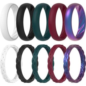 imageThunderFit Silicone Rings for Her  Mix Womens Silicone Wedding Rings 18mm Thick Rubber Engagement Rings Braided ampamp 4mm Classic Rings ComboPack C White  Black  Dark Teal B  Dark Red G  Galaxy