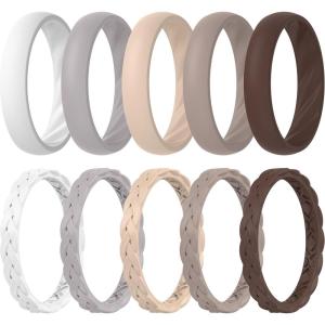 imageThunderFit Silicone Rings for Her  Mix Womens Silicone Wedding Rings 18mm Thick Rubber Engagement Rings Braided ampamp 4mm Classic Rings ComboPack P White  Nacreous Clouds  Frappe  Stucco  Smoke Violet